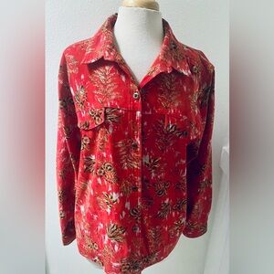 CJ Banks Red Floral Button Down Shirt